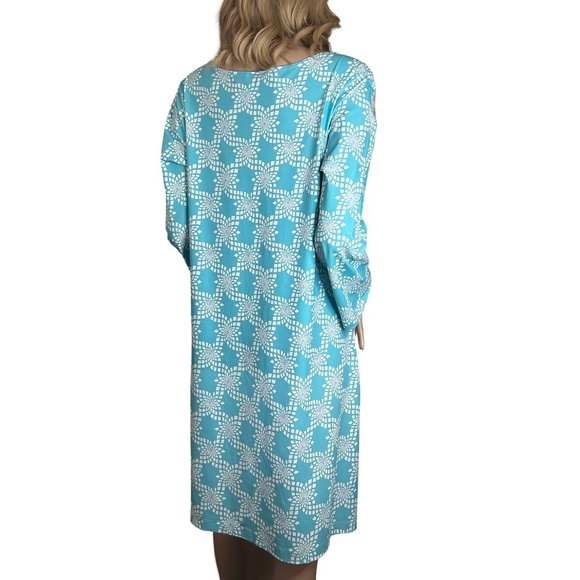 Melly M Dress Pretty Turquoise Pattern Long Sleeve Straight Cut Made in USA NWOT - Picture 7 of 12